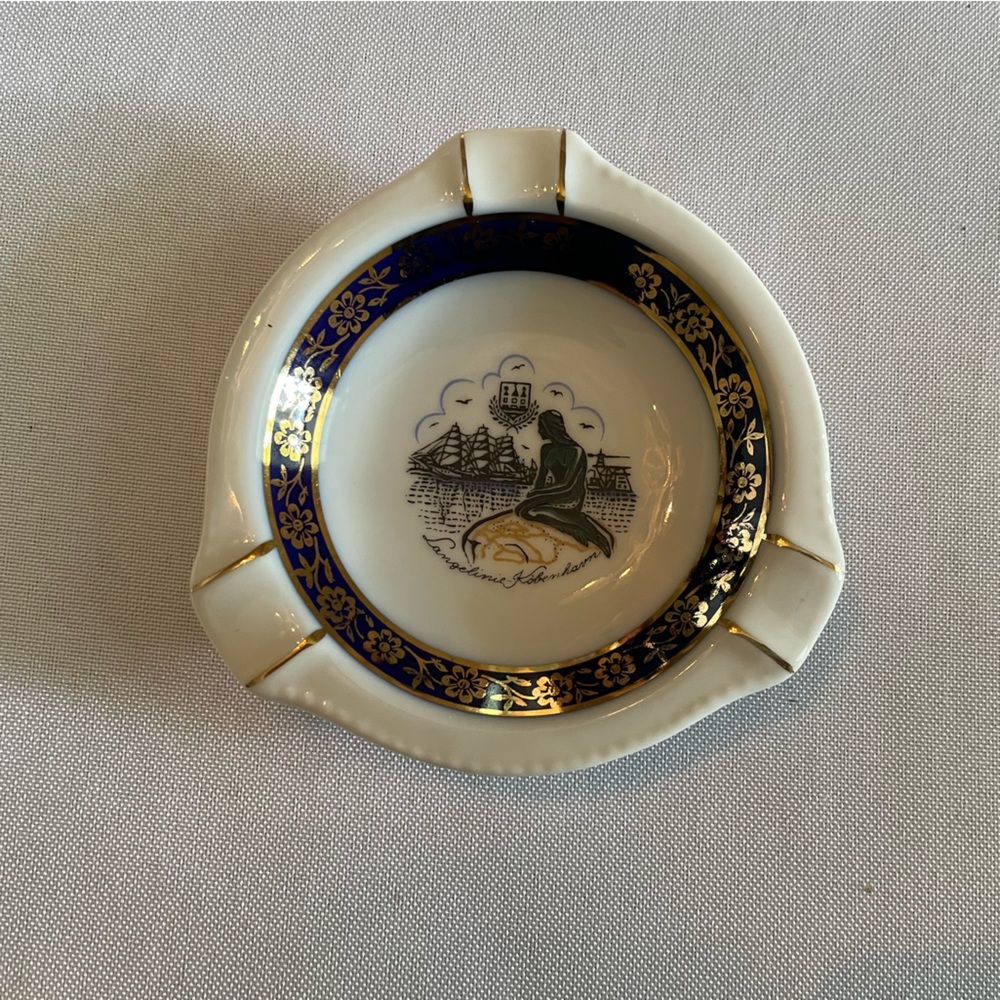 Vintage Antique Bavaria Rieber Mitterteich Porcelain Cobalt 24K Ashtray Dish